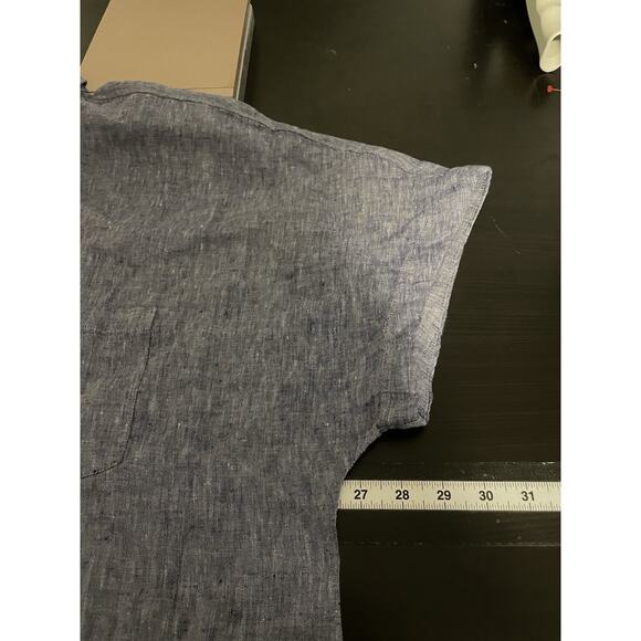 Lands End Womens Top 2X Blue Linen Button Up Short Sleeve Neutral Lagenlook - Picture 6 of 9